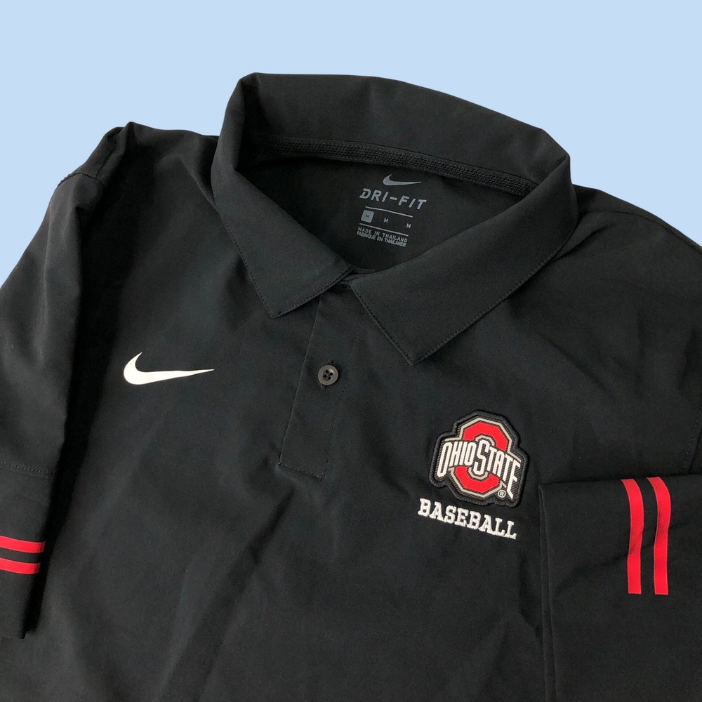 Nike Dri-Fit Ohio State Baseball Polo Shirt Mens M Black On Field Sideline Team